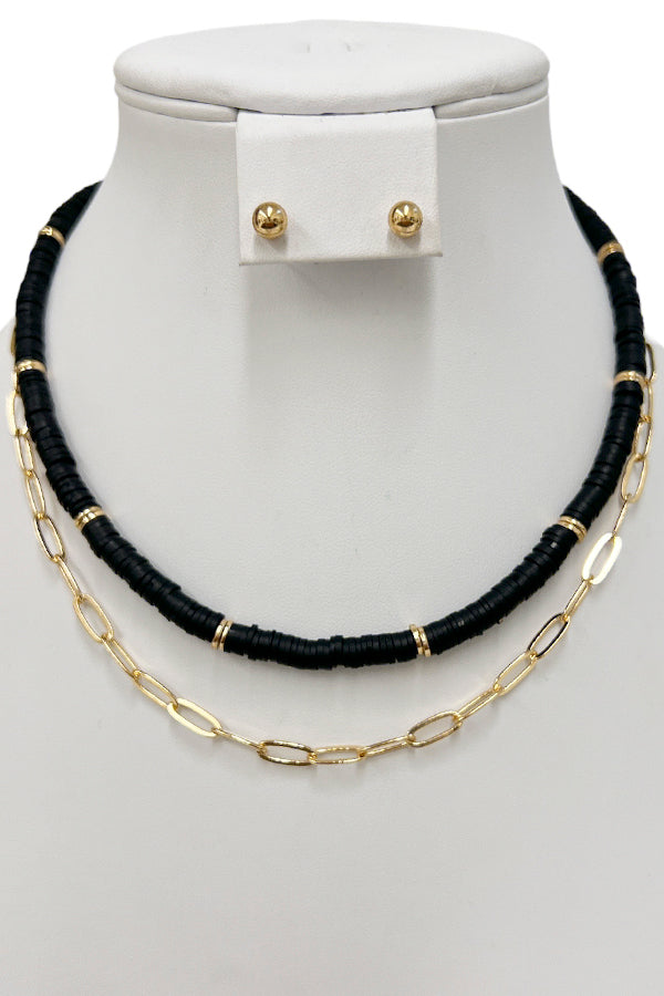 Disk Bead Layered Necklace Set