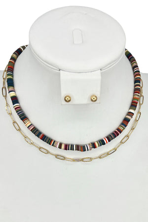 Disk Bead Layered Necklace Set