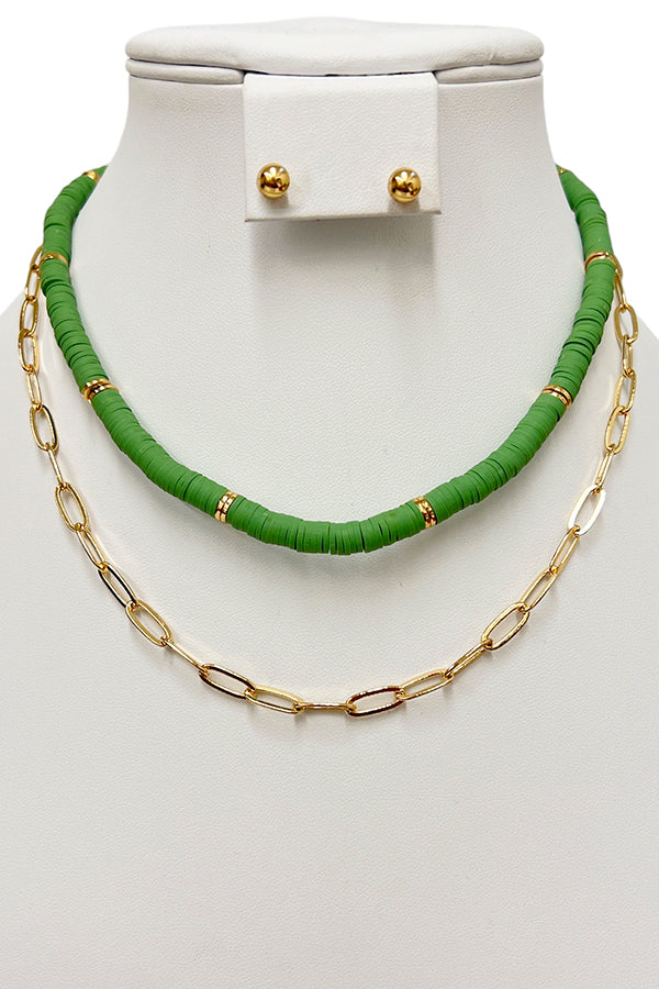 Disk Bead Layered Necklace Set