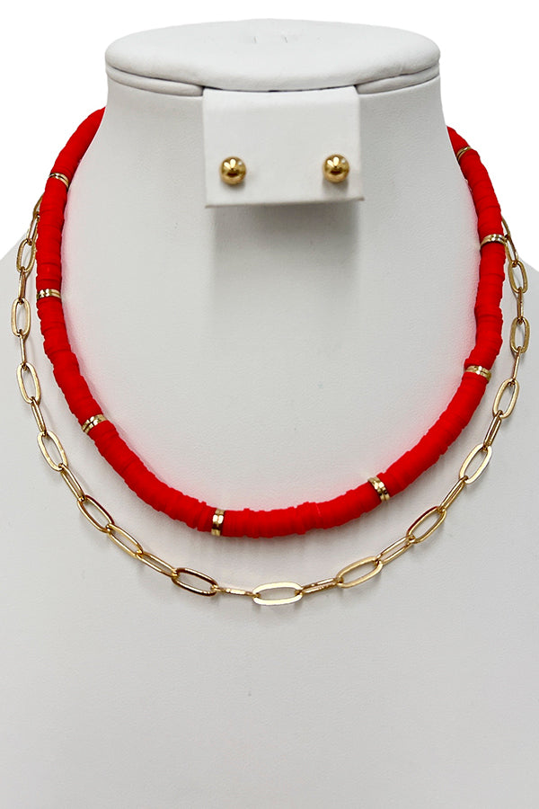 Disk Bead Layered Necklace Set