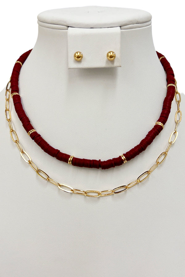 Disk Bead Layered Necklace Set