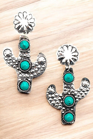 DOTTED TQ GEM ACCENT CACTUS DROP EARRING