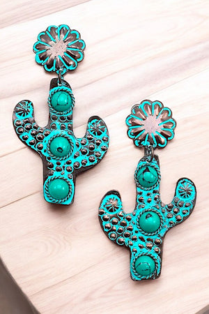 DOTTED TQ GEM ACCENT CACTUS DROP EARRING