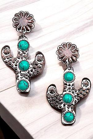 DOTTED TQ GEM ACCENT CACTUS DROP EARRING