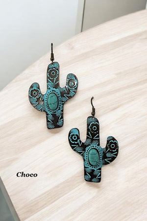 Floral Etched Cactus TQ Gem Dangle Earring