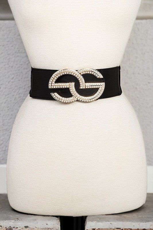 Double Row Rhinestone Buckle Stretch Belt