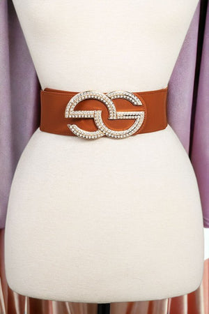 Double Row Rhinestone Buckle Stretch Belt