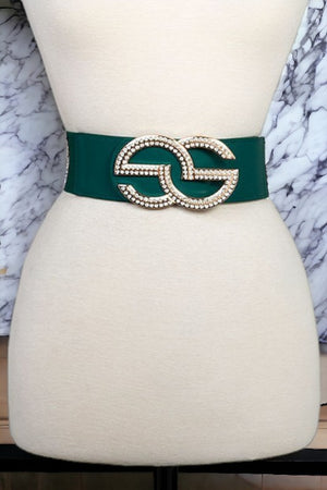 Double Row Rhinestone Buckle Stretch Belt