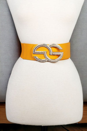 Double Row Rhinestone Buckle Stretch Belt