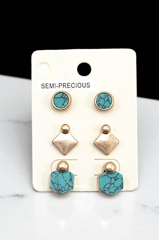 MIX SEMI PRECIOUS POST EARRING SET