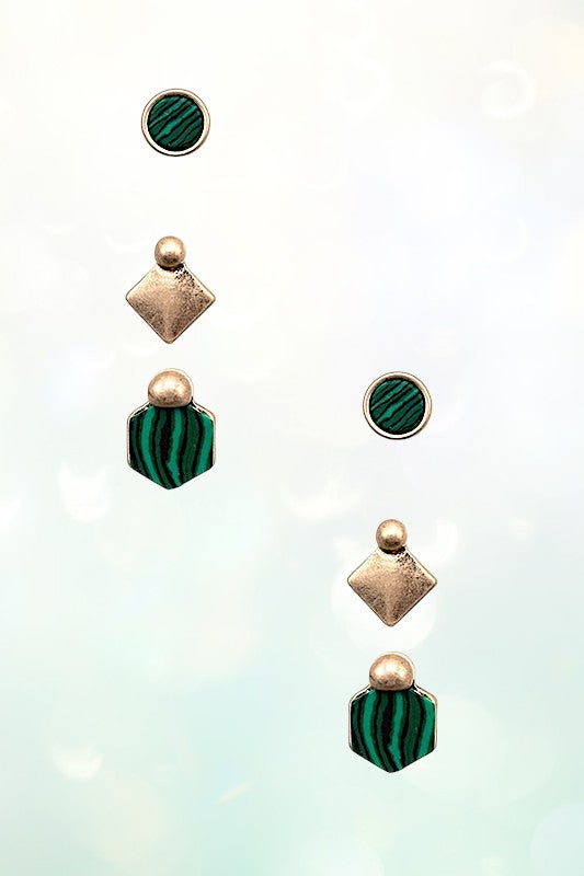 MIX SEMI PRECIOUS POST EARRING SET