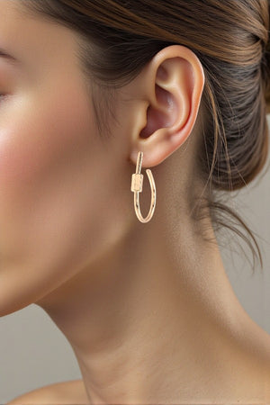 SEMI TEARDROP NUT ACCENT SEMI HOOP EARRING