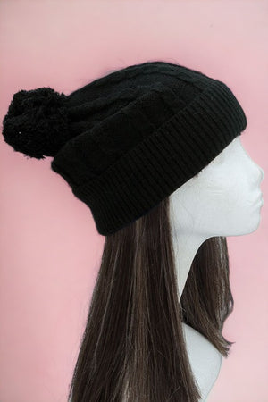 Rib Knot Pom Pom Beanie