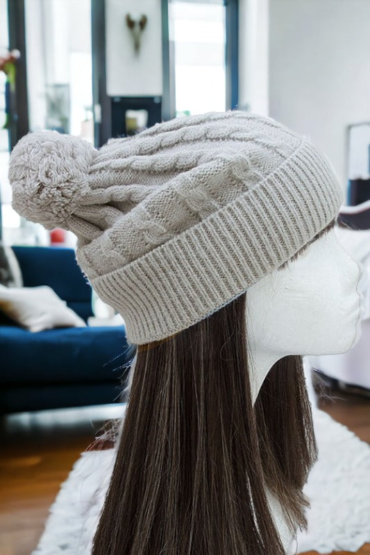 Rib Knot Pom Pom Beanie