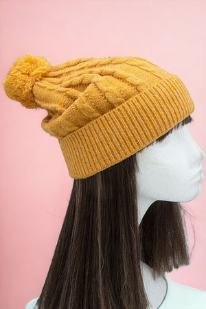 Rib Knot Pom Pom Beanie