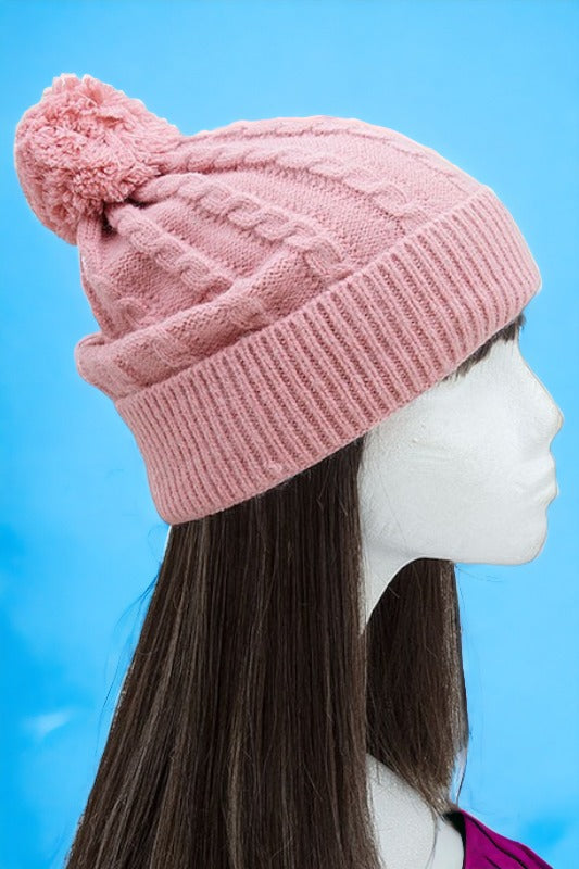 Rib Knot Pom Pom Beanie