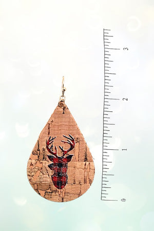 REINDEER ACCENT TEARDROP CORK EARRING