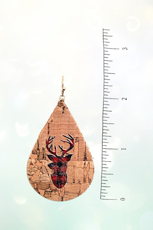 REINDEER ACCENT TEARDROP CORK EARRING