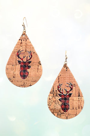 REINDEER ACCENT TEARDROP CORK EARRING