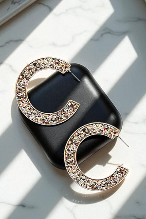 GLITTER ACCENT C HOOP EARRING