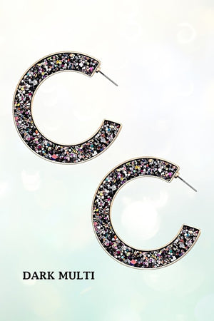 GLITTER ACCENT C HOOP EARRING