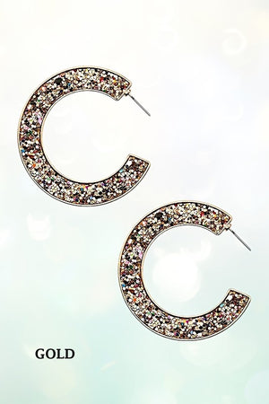 GLITTER ACCENT C HOOP EARRING