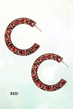 GLITTER ACCENT C HOOP EARRING