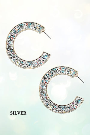 GLITTER ACCENT C HOOP EARRING