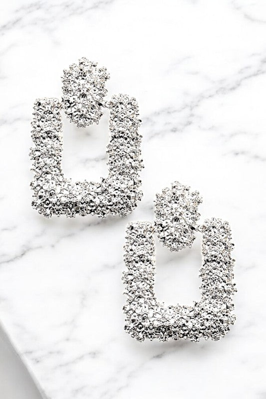 TEXTURED SQUARE DROP EARRING