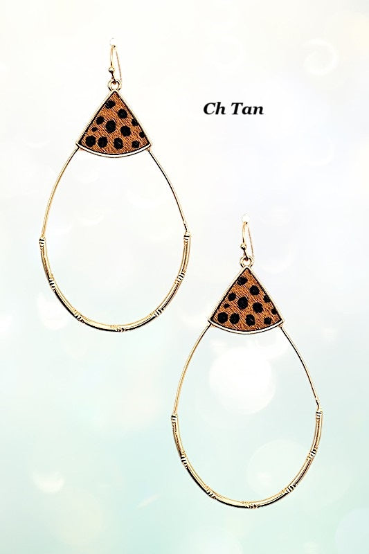 TEARDROP ANIMAL PRINT ACCENT DANGLE EARRING