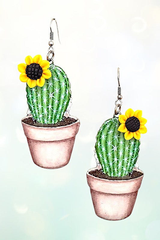 WESTERN CACTUS POT DANGLE EARRING