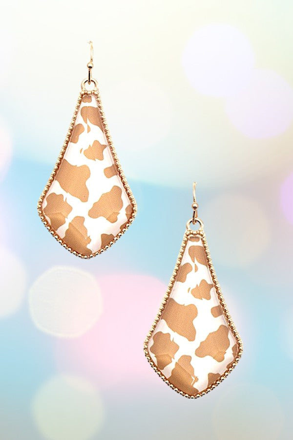 FACETED COW PRINT DROP FRAMED EARRING