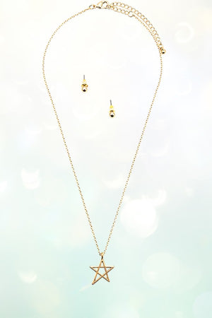 STAR OUTLINED PENDANT NECKLACE AND BALL POST EARRING SET