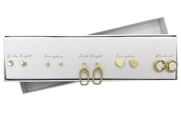 Mix Gem Heart Box Earring Set