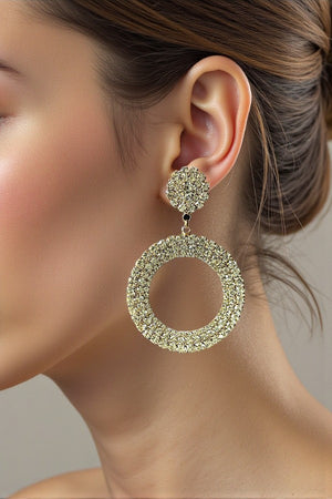 RHINESTONE PAVE ROUND POST RING DROP EARRING