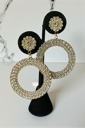 RHINESTONE PAVE ROUND POST RING DROP EARRING