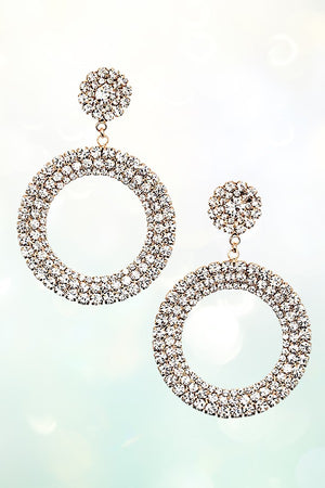 RHINESTONE PAVE ROUND POST RING DROP EARRING