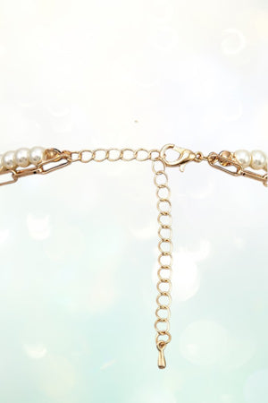 PEARL AND PAPER CLIP CHAIN LAYERED NECKLACE AND MULTI PEARL DROP EARRING SET