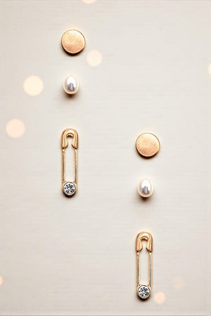 SAFETY PIN ROUND POST EARRING SET