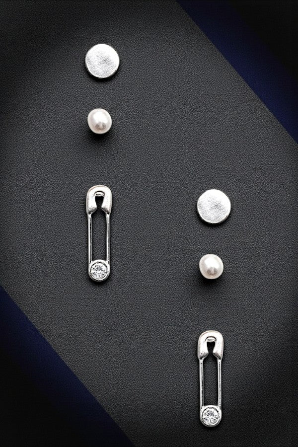 SAFETY PIN ROUND POST EARRING SET