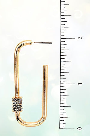 RHINESTONE PAVE CARABINER SEMI HOOP EARRING