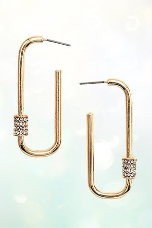 RHINESTONE PAVE CARABINER SEMI HOOP EARRING