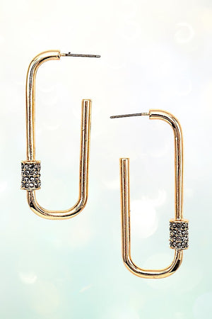 RHINESTONE PAVE CARABINER SEMI HOOP EARRING