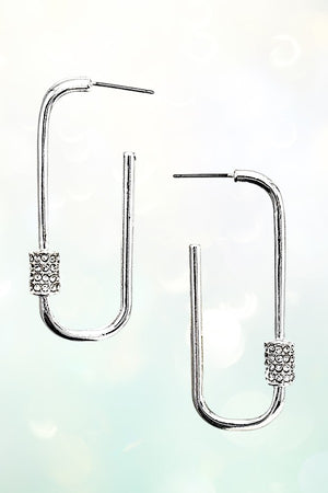 RHINESTONE PAVE CARABINER SEMI HOOP EARRING