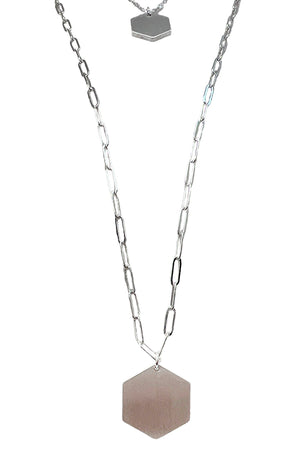 Long Layered Hexagon Pendant Necklace Set