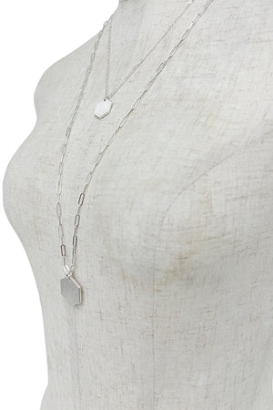 Long Layered Hexagon Pendant Necklace Set