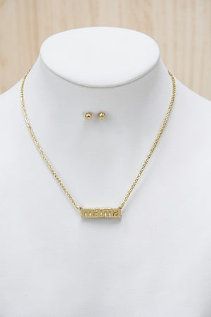 MAMA PENDANT NECKLACE AND BALL POST EARRING SET