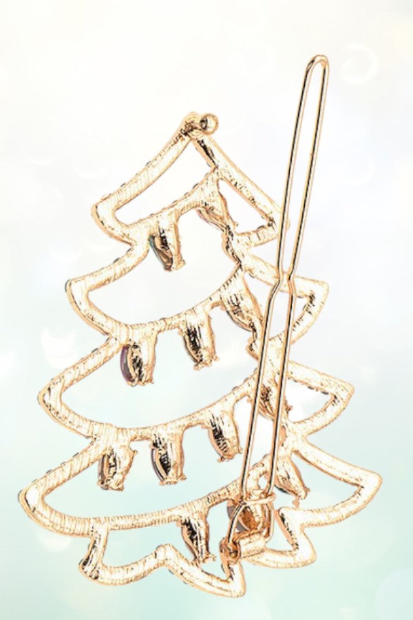 GEMSTONE CHRISTMAS TREE HAIR PIN