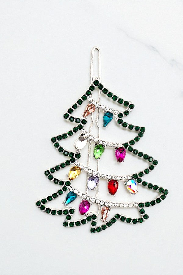 GEMSTONE CHRISTMAS TREE HAIR PIN