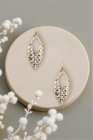 METAL WOVEN DETAIL MARQUISE DROP EARRING